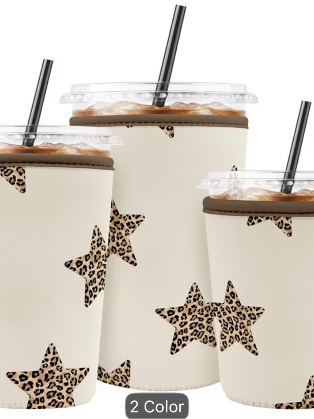 Leopard Star Cream Beverage Sleeve | Set of Insulated Cups